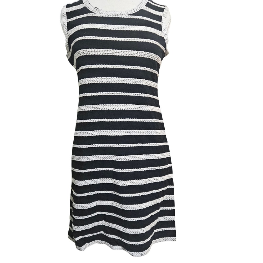 Max Studio Striped Sleeveless Sheath Dress Women's Size M Black Ivory Cotton NWT